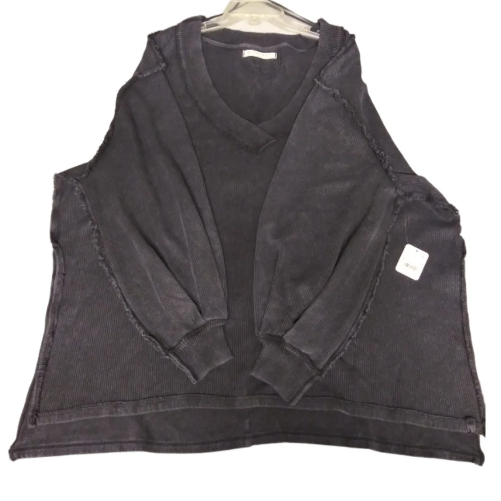 Free People Asher Thermal Knit Vneck Top Black NWT - Picture 12 of 13